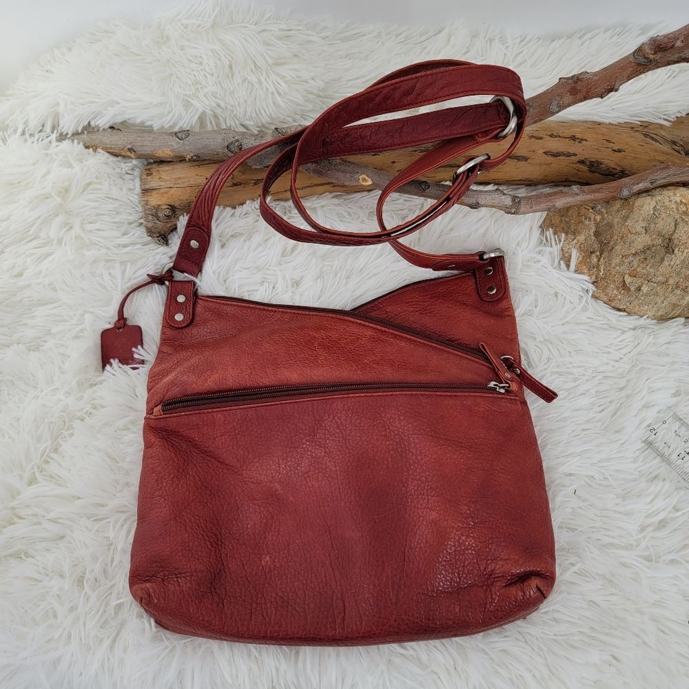 Levenger red crossbody leather purse